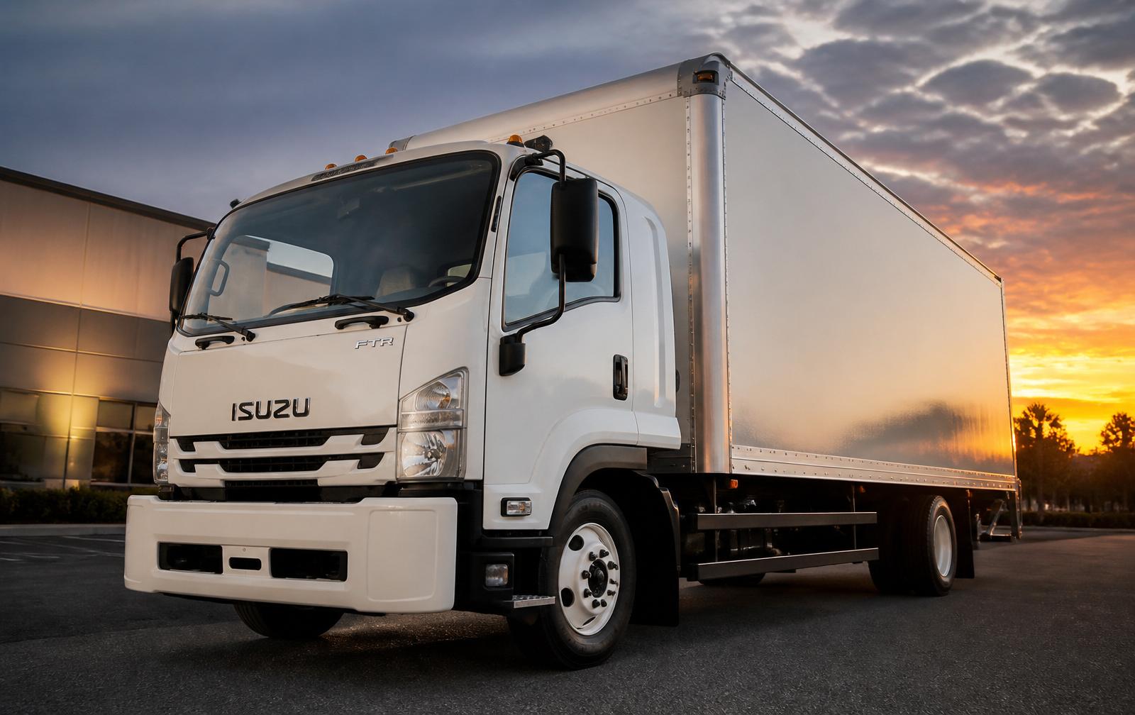 White Isuzu FTR cabover box truck